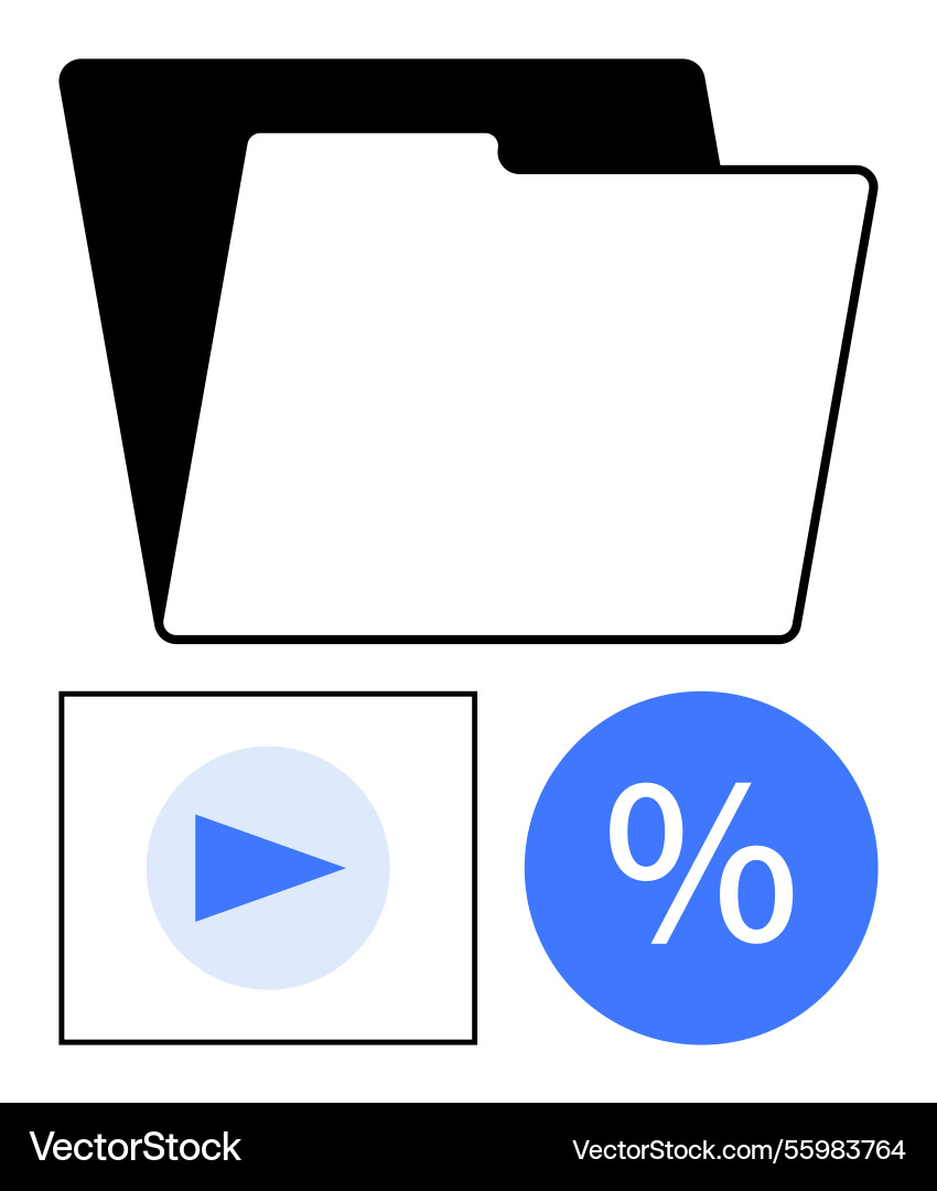 File folder with play button and percentage symbol File folder with play button and percentage symbol vector image