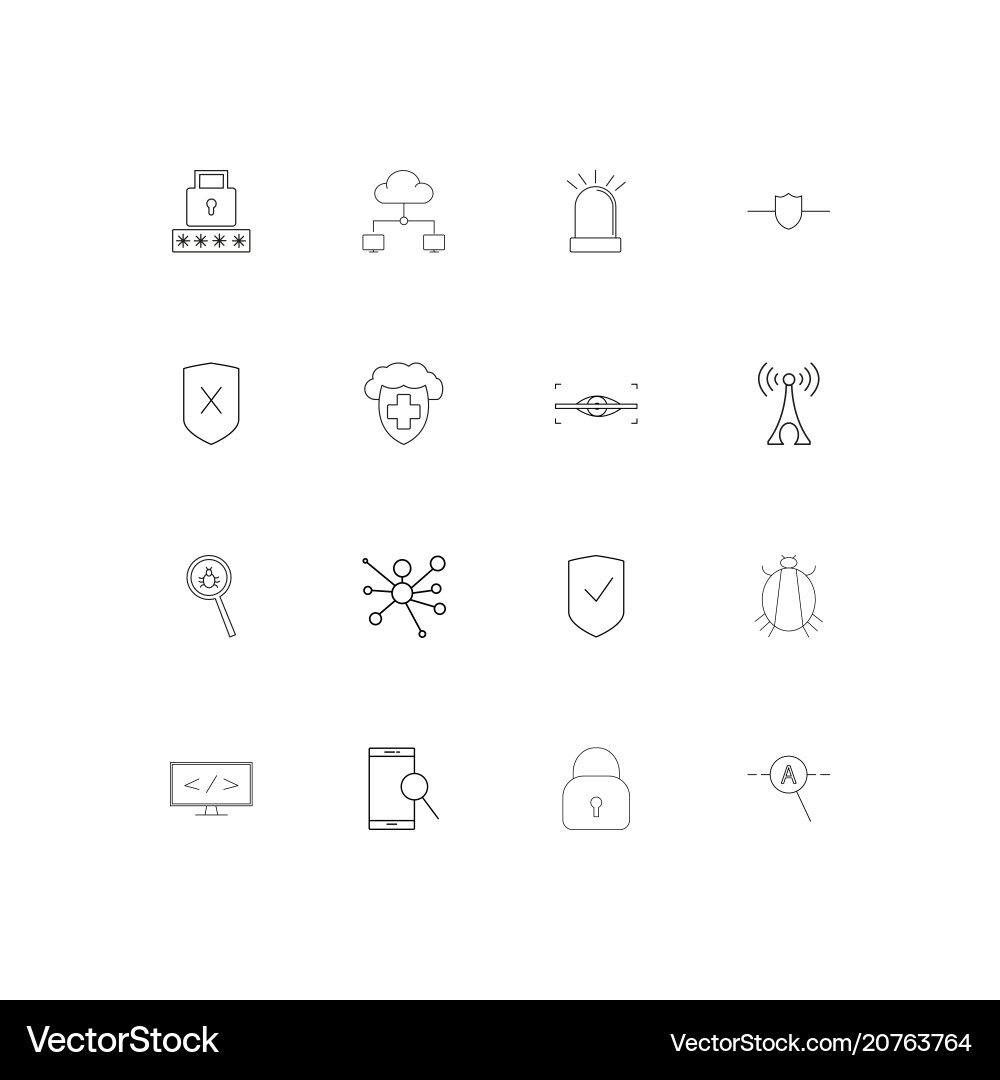 Internet security linear thin icons set outlined vector image