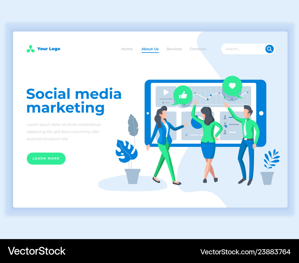 Landing page template social media marketing Landing page template social media marketing vector image