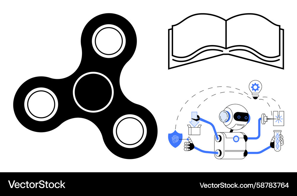 Multifunctional robot open book and fidget Multifunctional robot open book and fidget Vector Image