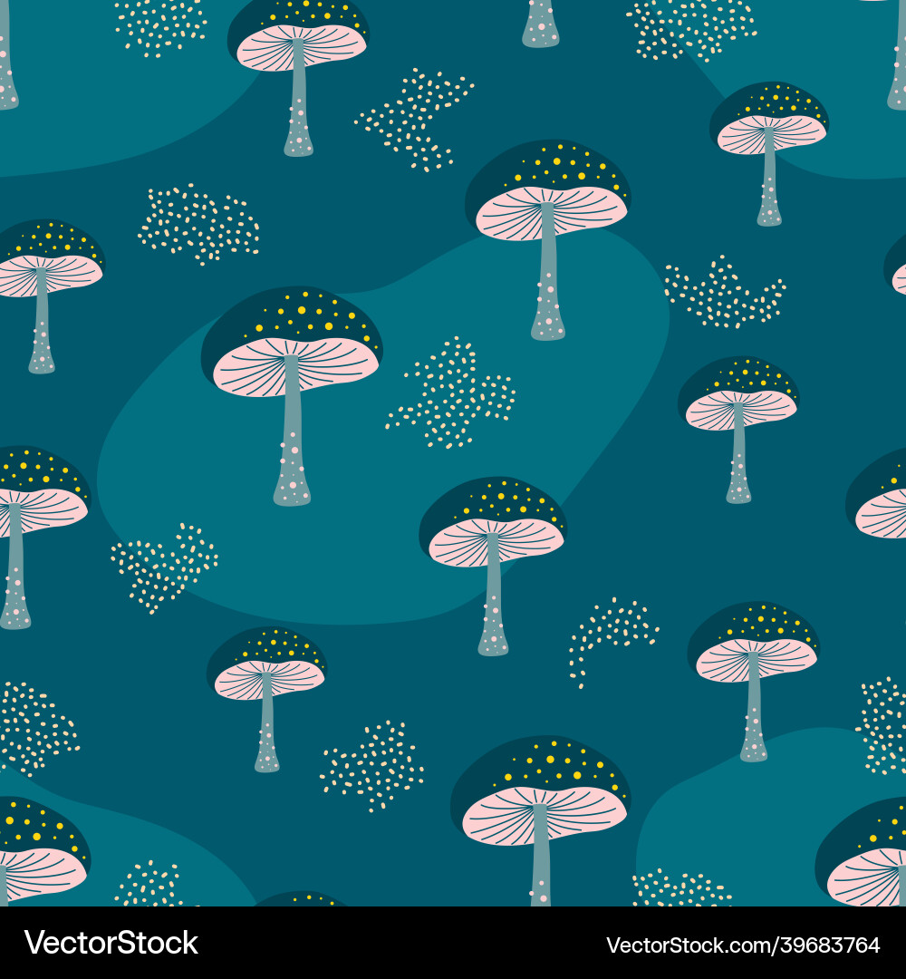 Seamless pattern with mushrooms on dark background Seamless pattern with mushrooms on dark background Vector Image