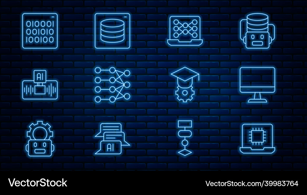 Set line processor cpu computer monitor neural Set line processor cpu computer monitor neural vector image