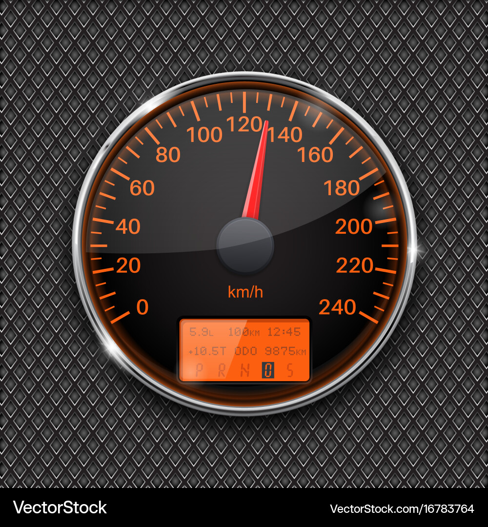Speedometer round black gauge with chrome frame Vector Image