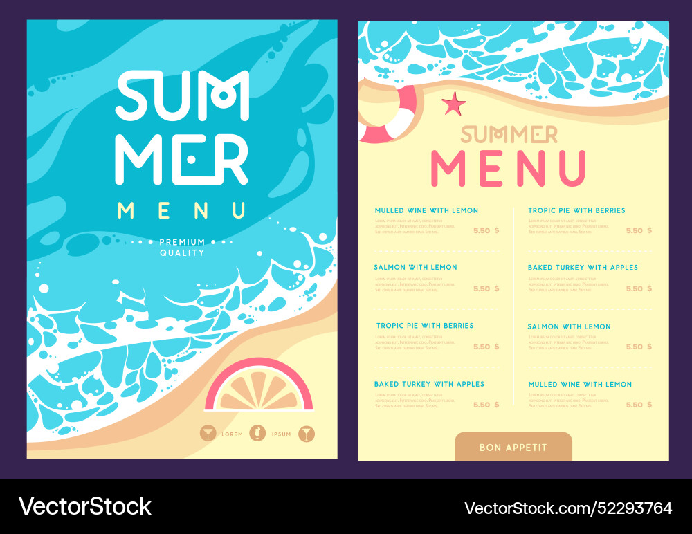 Summer menu design with top view ocean waves vector image