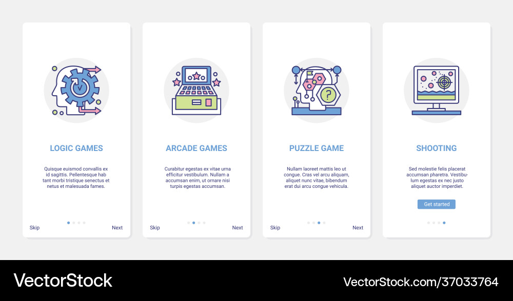 Video logic puzzle games arcade shooting ui ux vector image