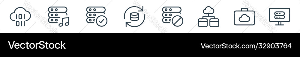 Work office server line icons linear set quality Work office server line icons linear set quality vector image