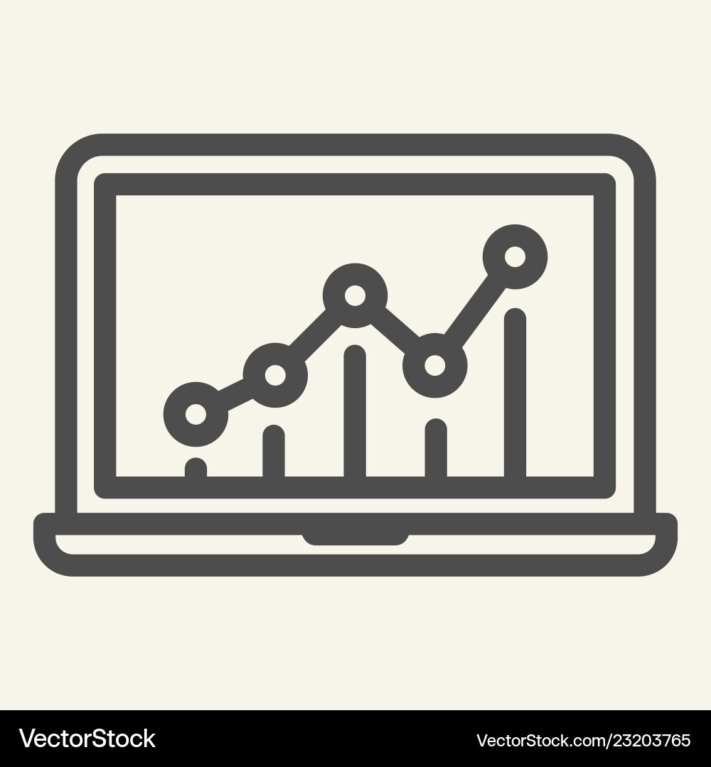 Chart on laptop line icon graph monitor Chart on laptop line icon graph monitor vector image