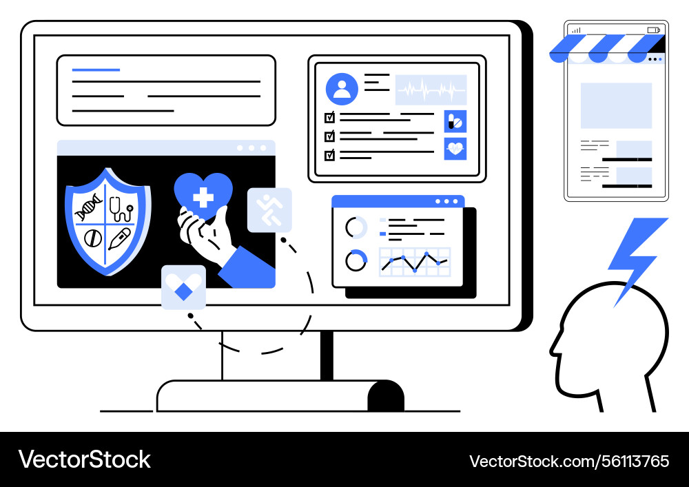 Digital healthcare management system with data vector image