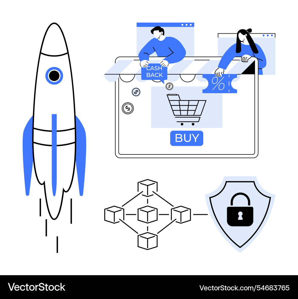 E-commerce growth through blockchain security E-commerce growth through blockchain security vector image