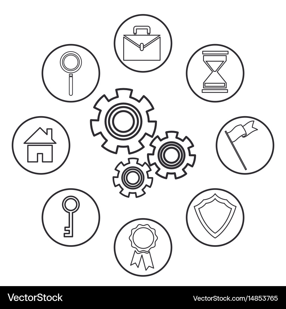 Gears network media elements image outline Vector Image