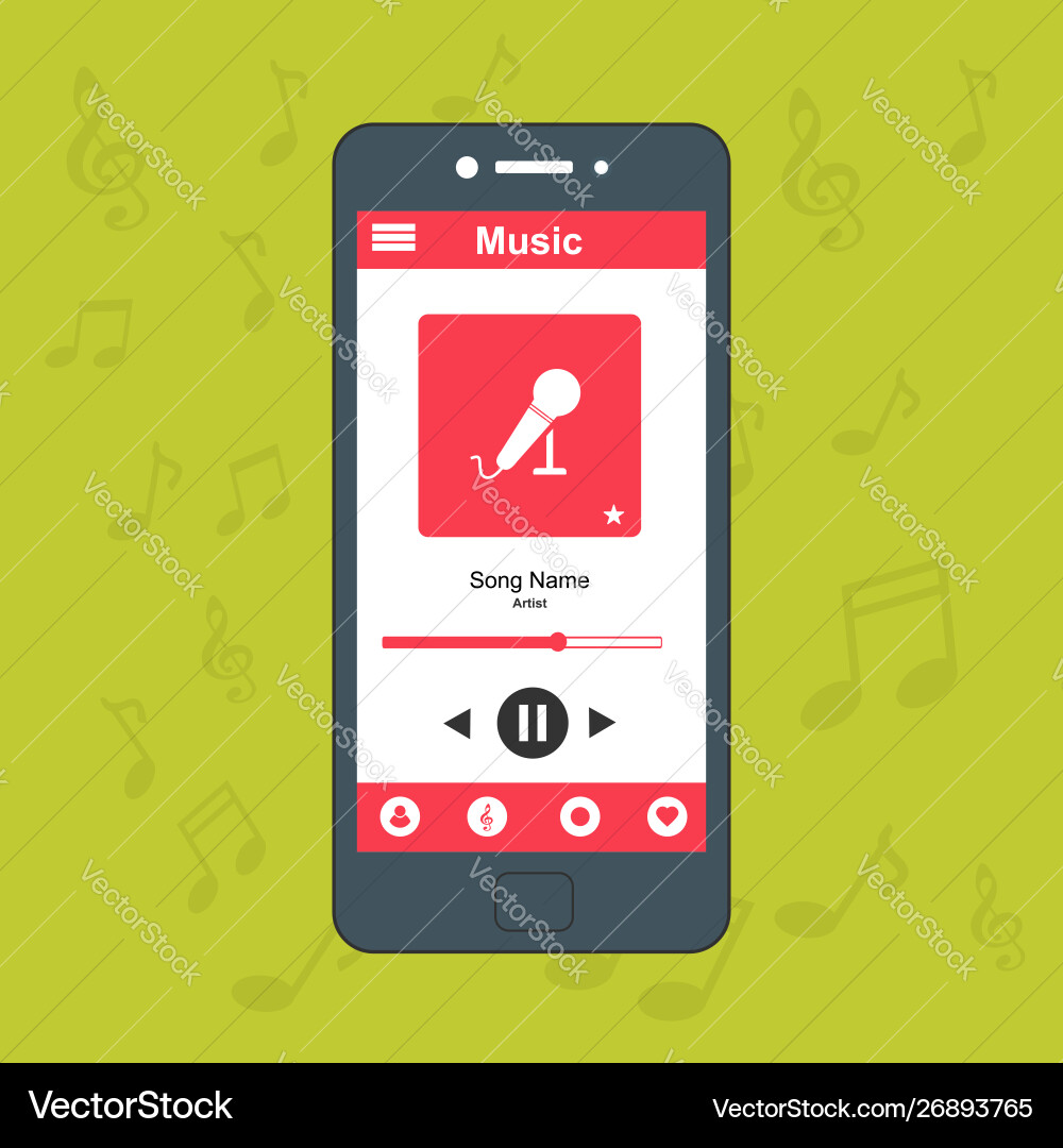 Media player application app template with flat Media player application app template with flat vector image