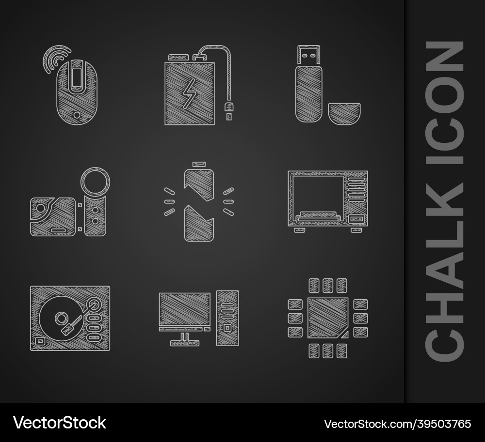 Set broken battery computer monitor processor Set broken battery computer monitor processor vector image