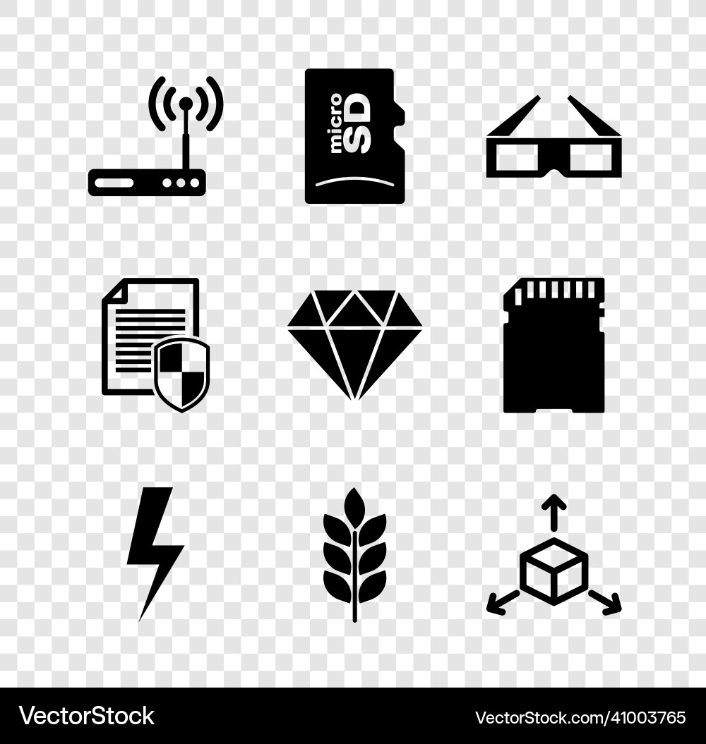 Set router and wi-fi micro sd memory card 3d Vector Image