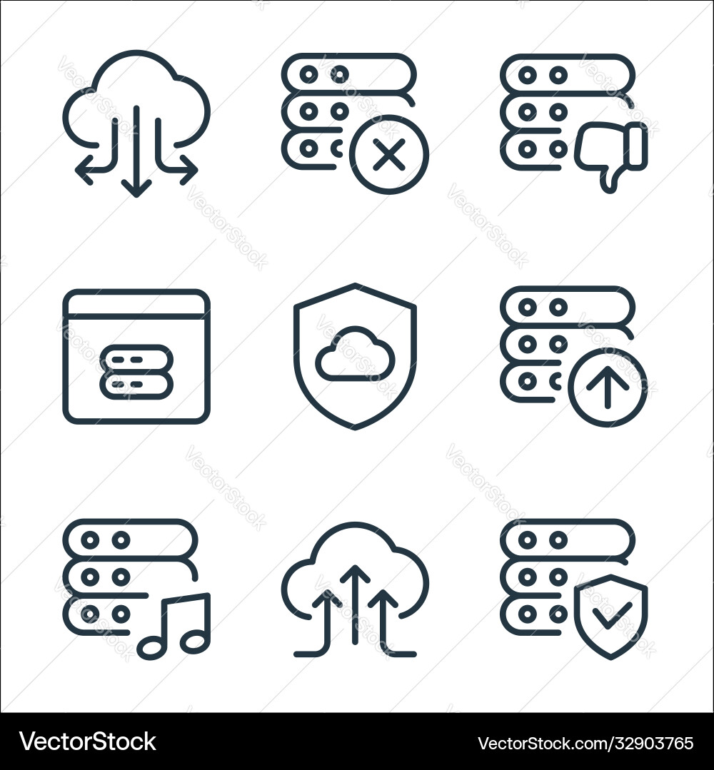 Work office server line icons linear set quality Work office server line icons linear set quality vector image