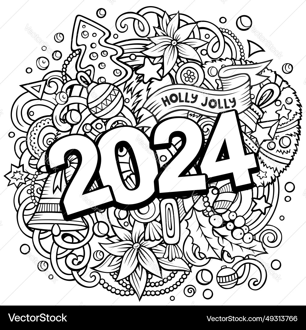 2024 New Year Doodle Festive Objects Vector Image