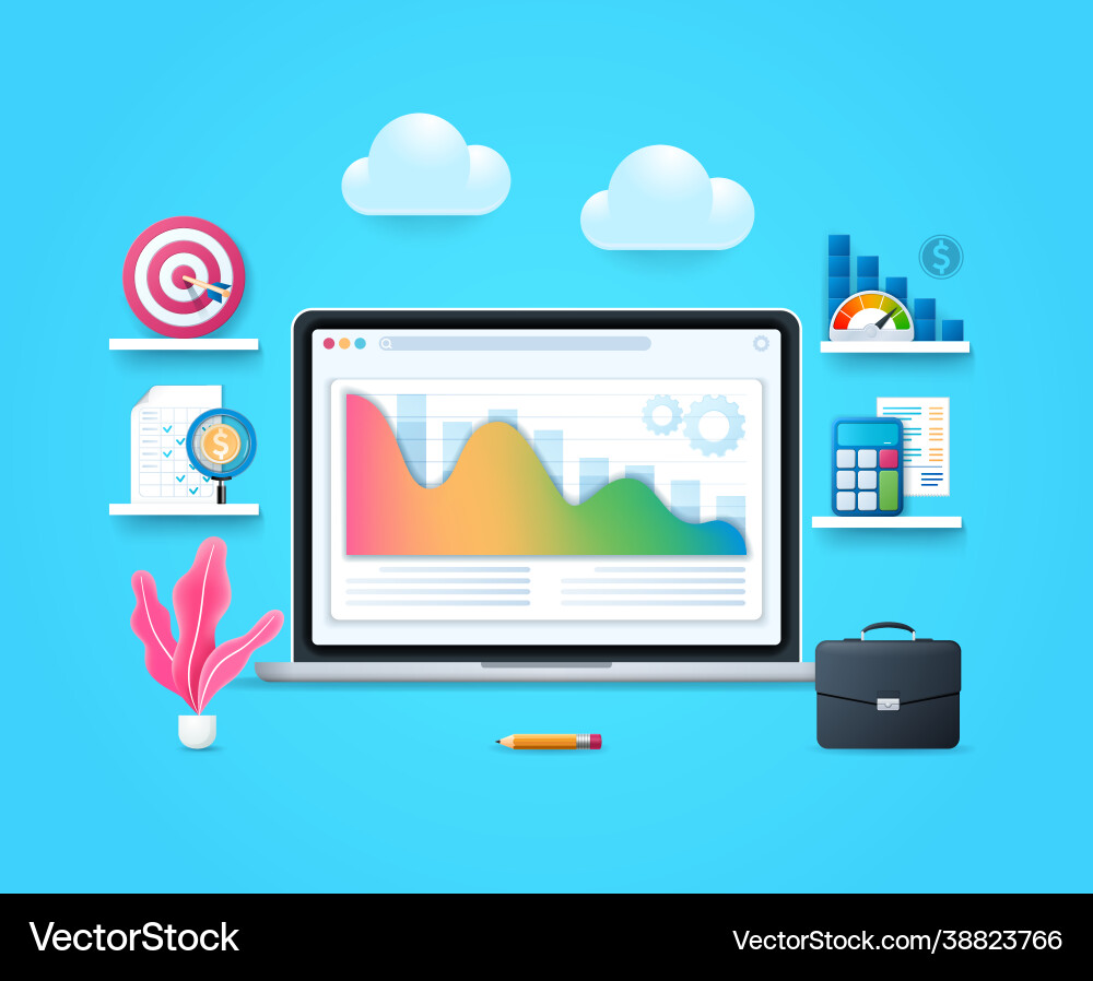 Cost optimization concept laptop with graph vector image