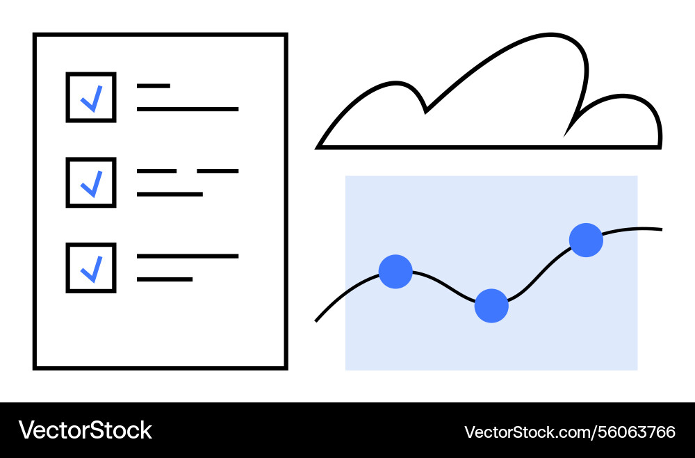 Data checklist and analytics connected with cloud Data checklist and analytics connected with cloud vector image