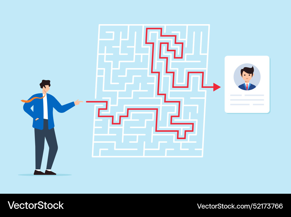 Hr manager navigating labyrinth with candidate Vector Image
