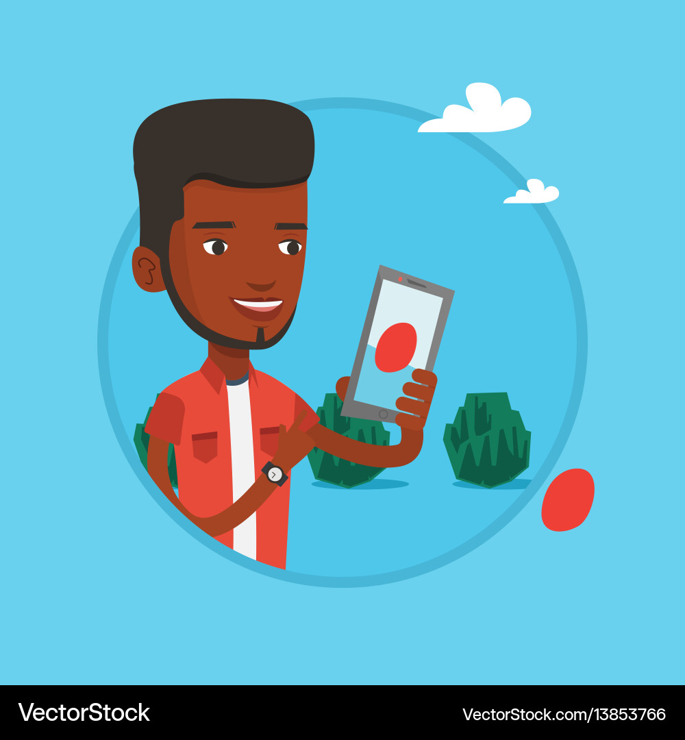 Man playing action game on smartphone Man playing action game on smartphone Vector Image