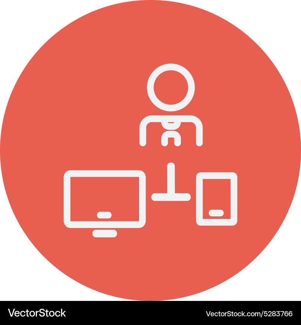 Man with computer set thin line icon vector image
