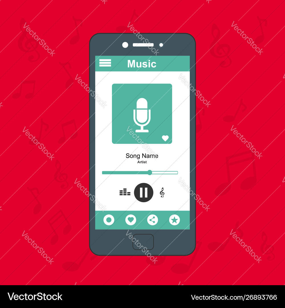 Media player application app template with flat vector image