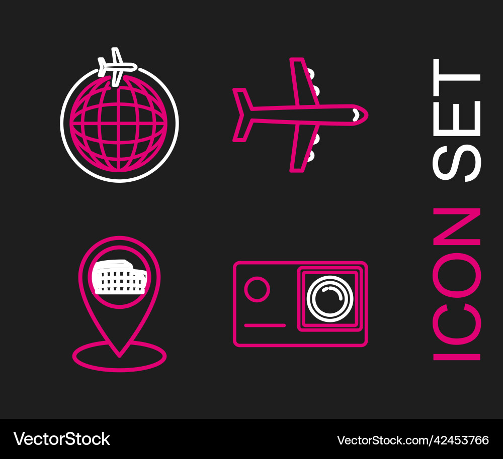 Set line action extreme camera map pointer vector image