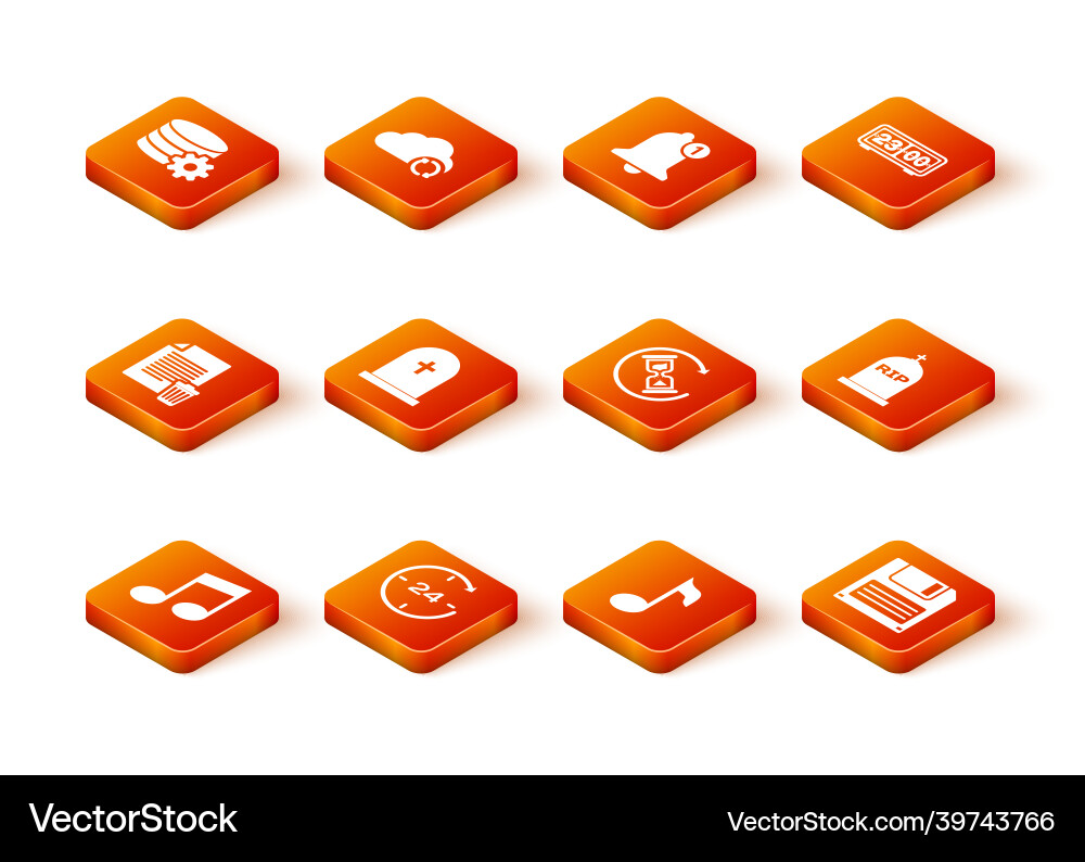 Set music note tone clock 24 hours delete file Vector Image