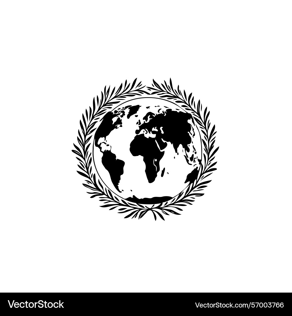 Simple world map with laurel wreath symbolizing Vector Image