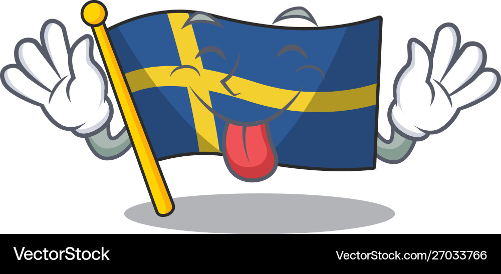 Tongue out swede flags flutter on character pole vector image