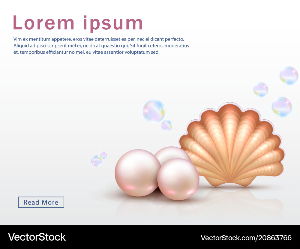 Web page template with realistic shell and pearls Web page template with realistic shell and pearls vector image