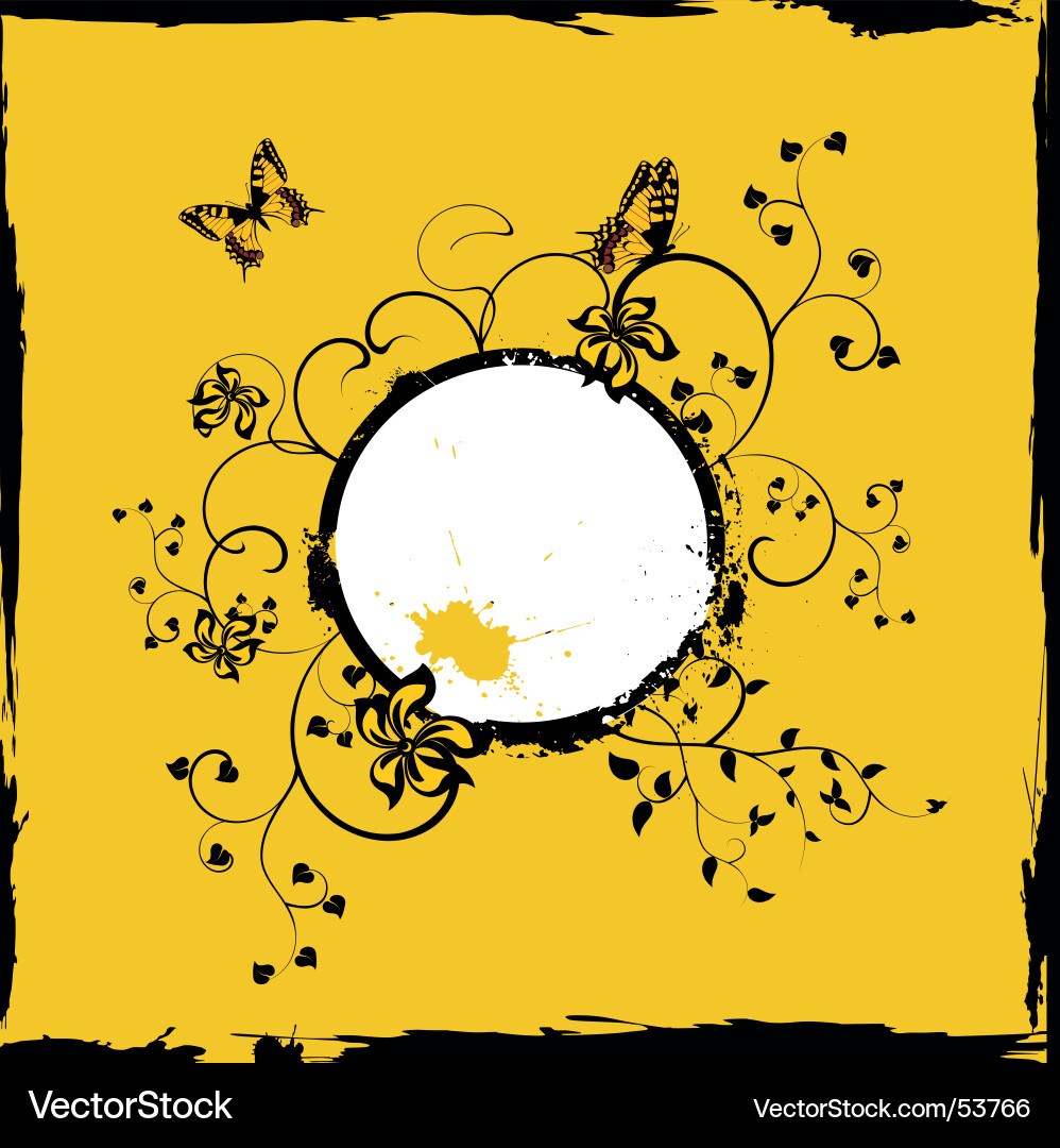 Yellow frame with butterflies Vector Image