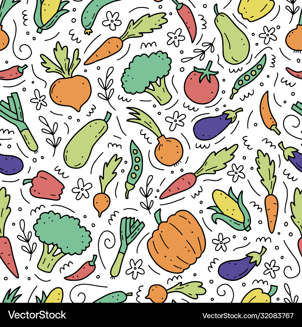 Hand drawn seamless pattern vegetables Hand drawn seamless pattern vegetables vector image