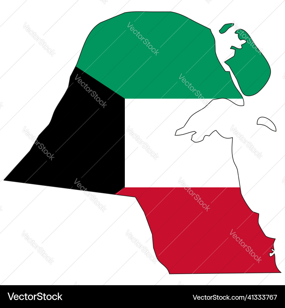 Kuwait map with flag - outline of a state Kuwait map with flag - outline of a state vector image