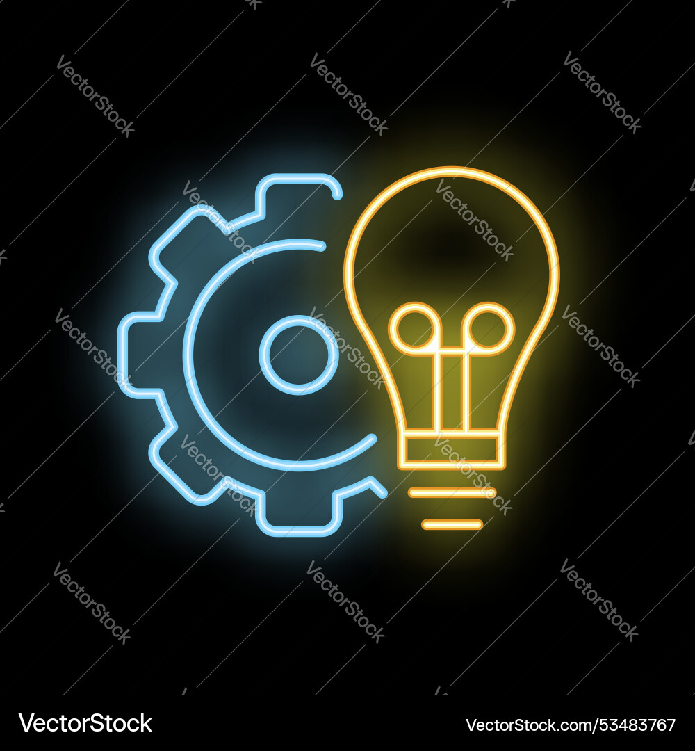 Neon icon of light bulb representing generating Neon icon of light bulb representing generating vector image