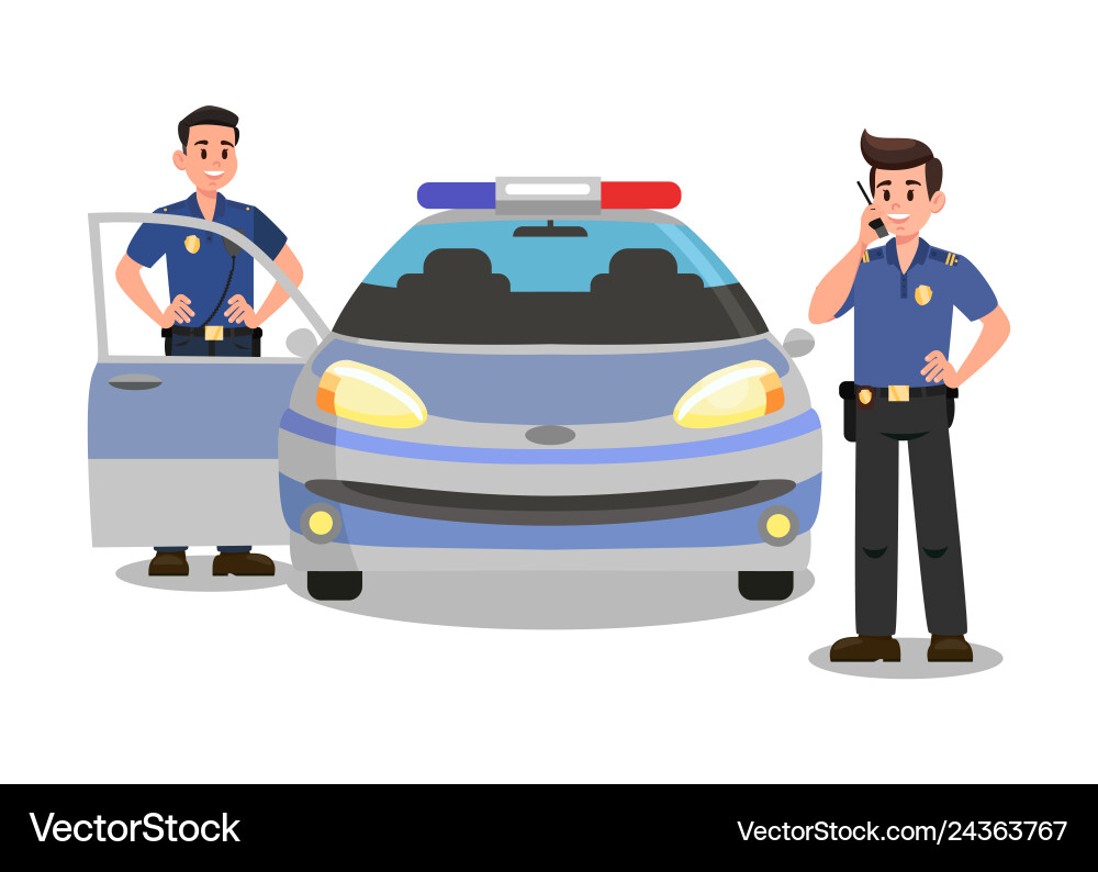 Polizeibeamte mit begehbarem karikaturen Charakter Polizeibeamte mit begehbarem karikaturen Charakter vektorbild