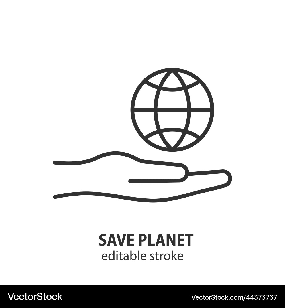 Save planet line icon hand holding globe sign vector image