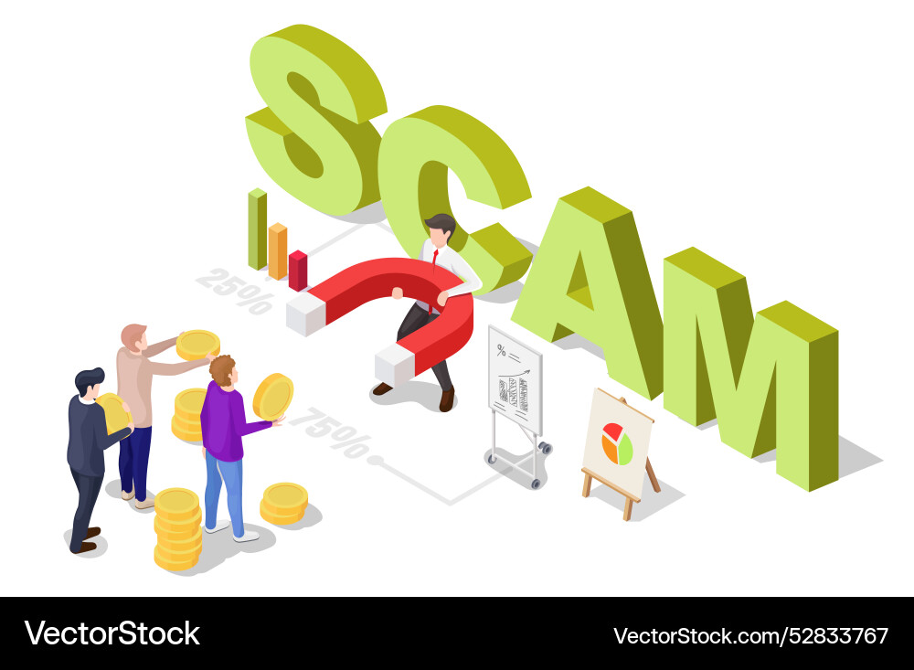 Scam Angriff finanzielle Falle und Phishing Betrug Vektorbild