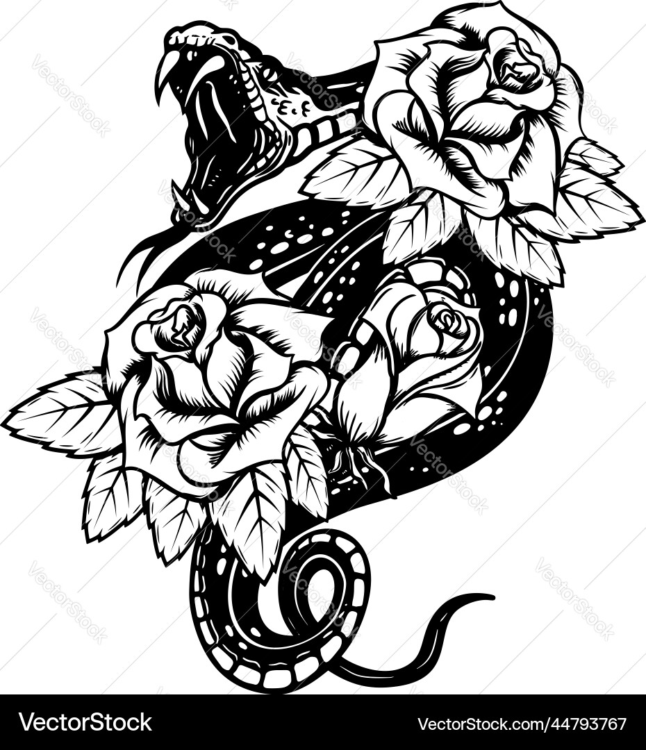 Snake on the background with roses design element vector image
