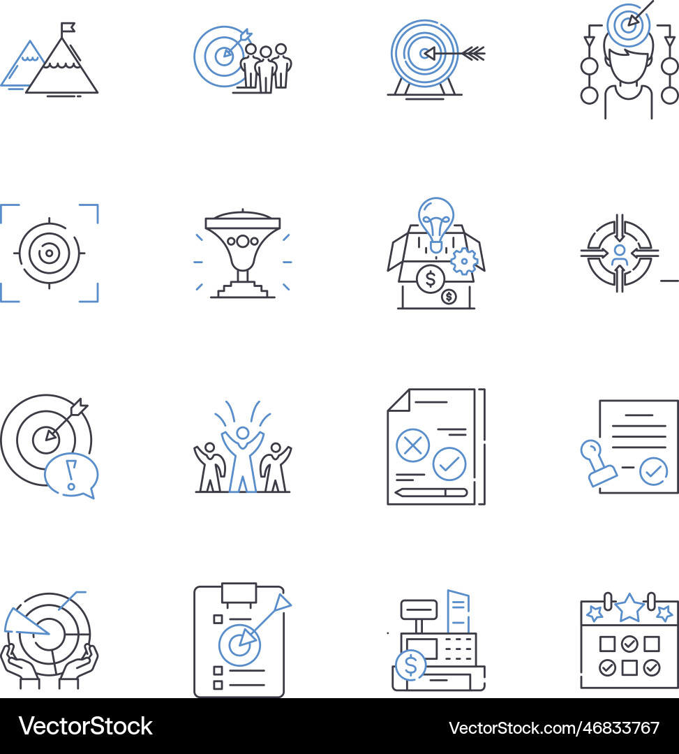 Task purposes line icons collection assignments vector image