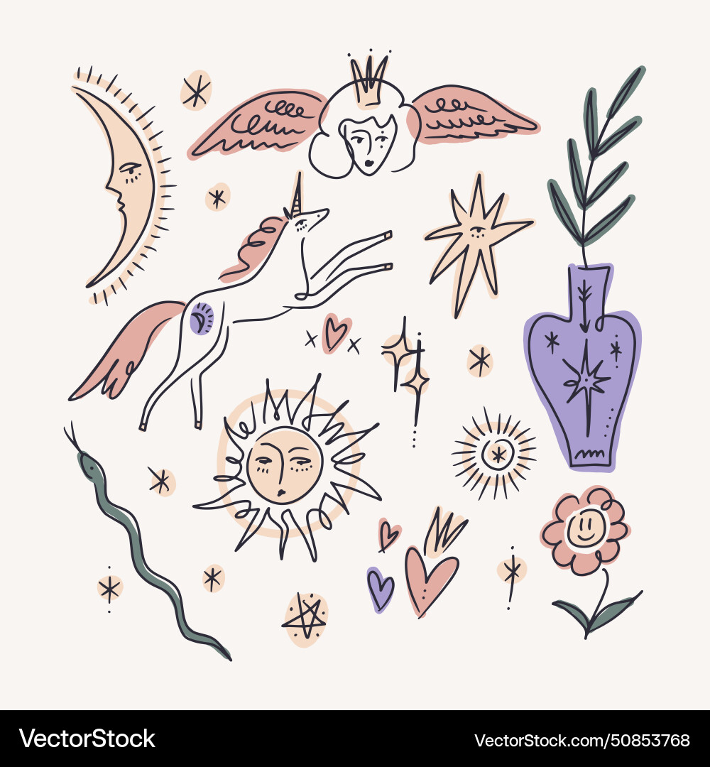 Boho funny groovy whimsical cute stylish freaky Vector Image