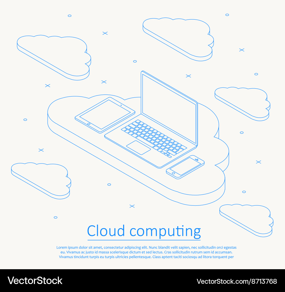 Cloud computing isometric thin line design vector image