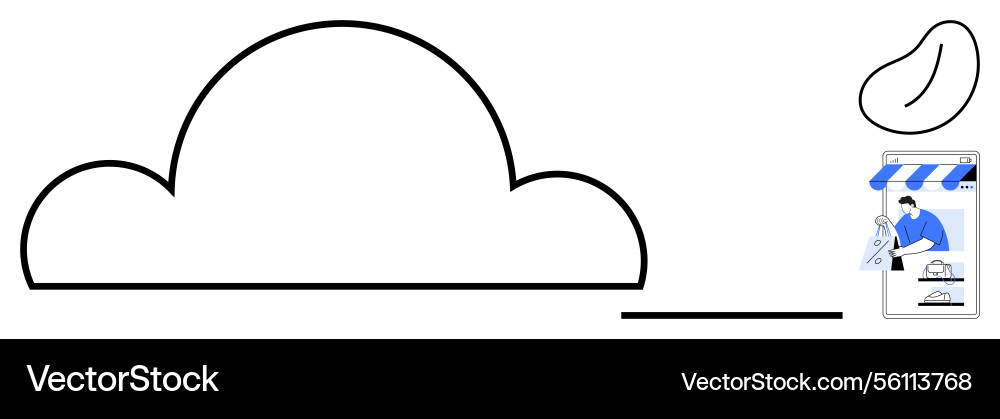 Conceptual line art of cloud computing and data vector image