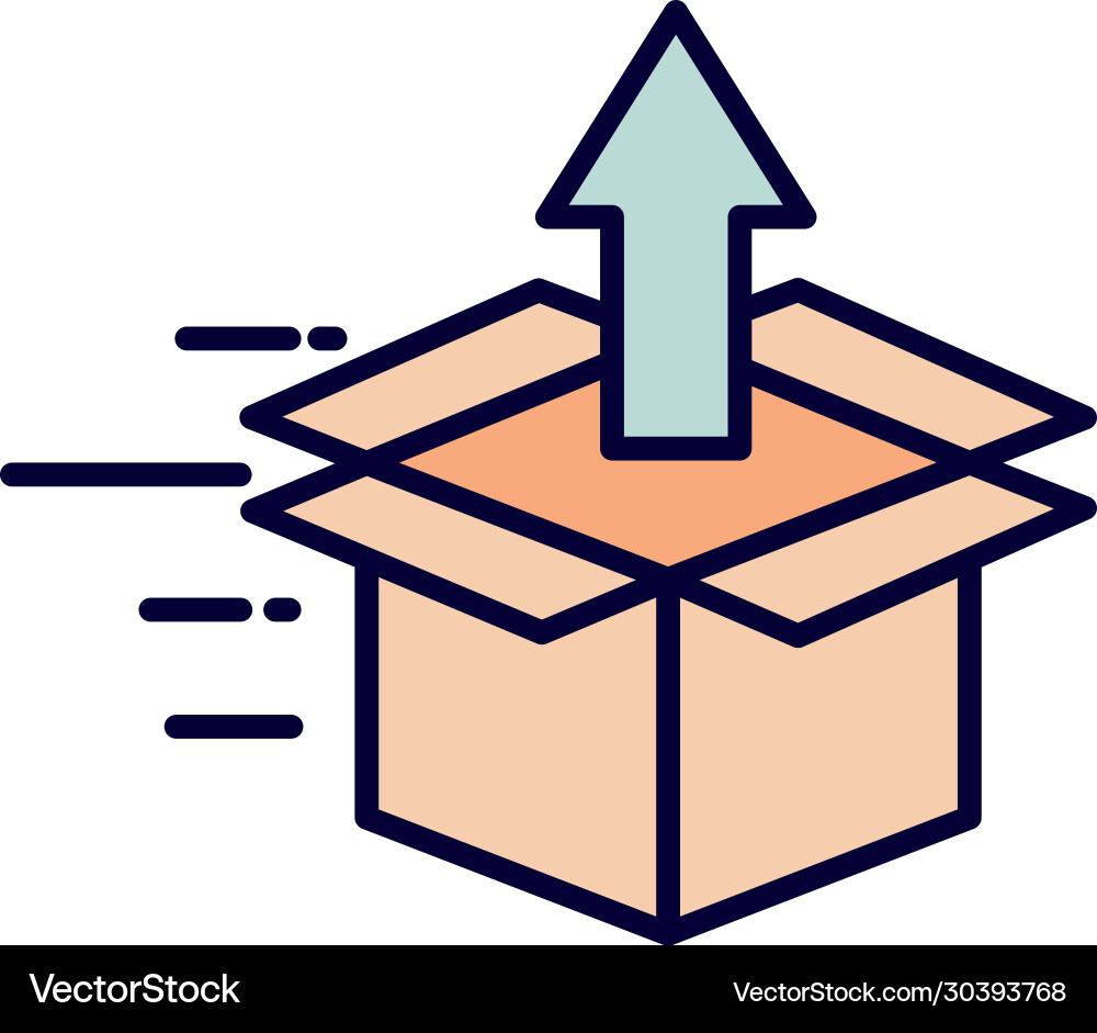 Delivery open box with arrow line and fill style Vector Image