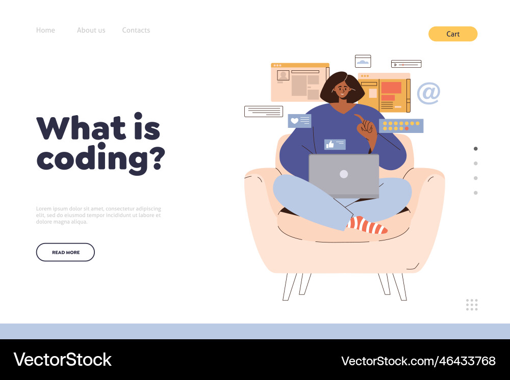 Programming code application landing page template vector image