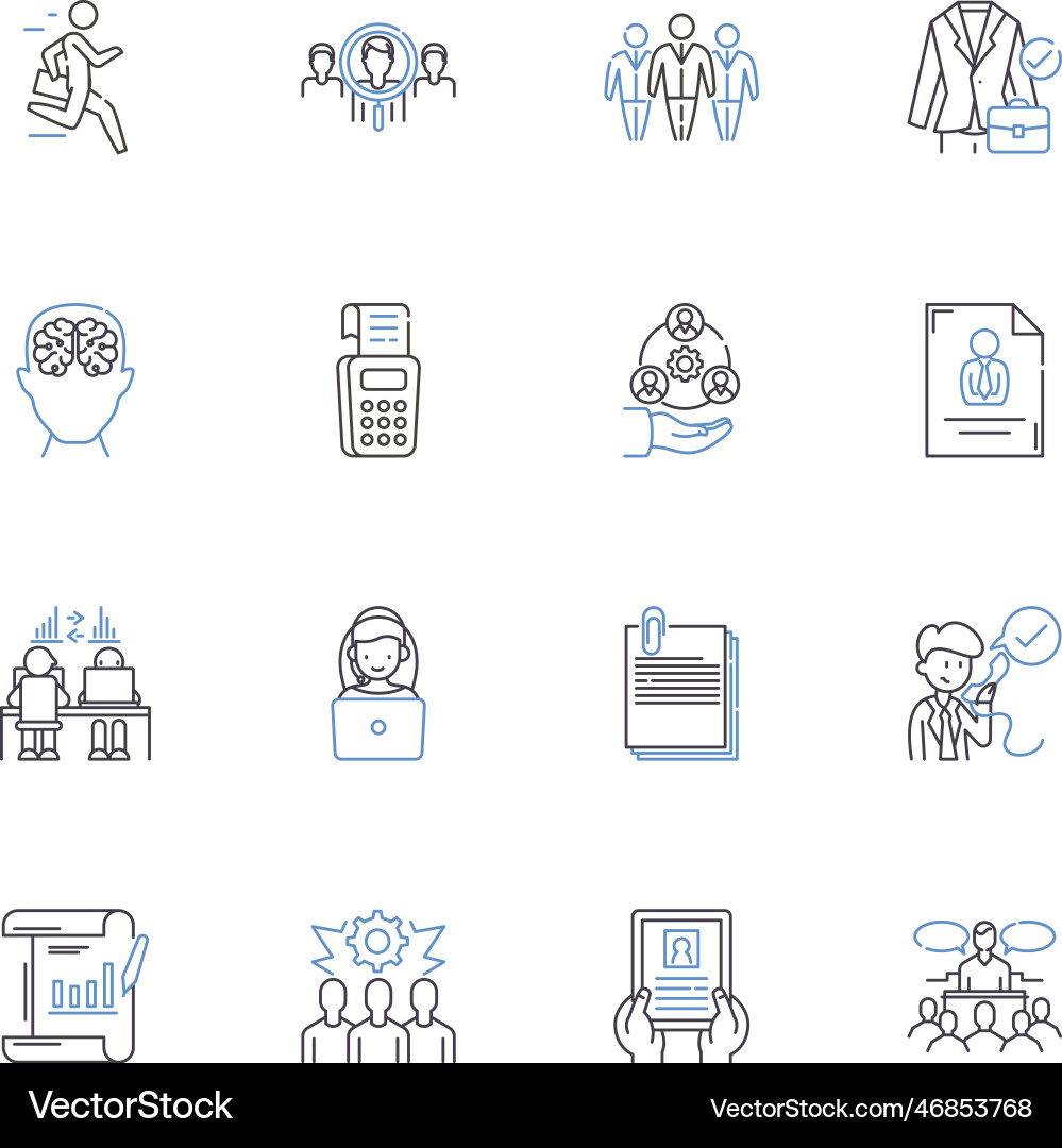 Project management and implementation line icons vector image