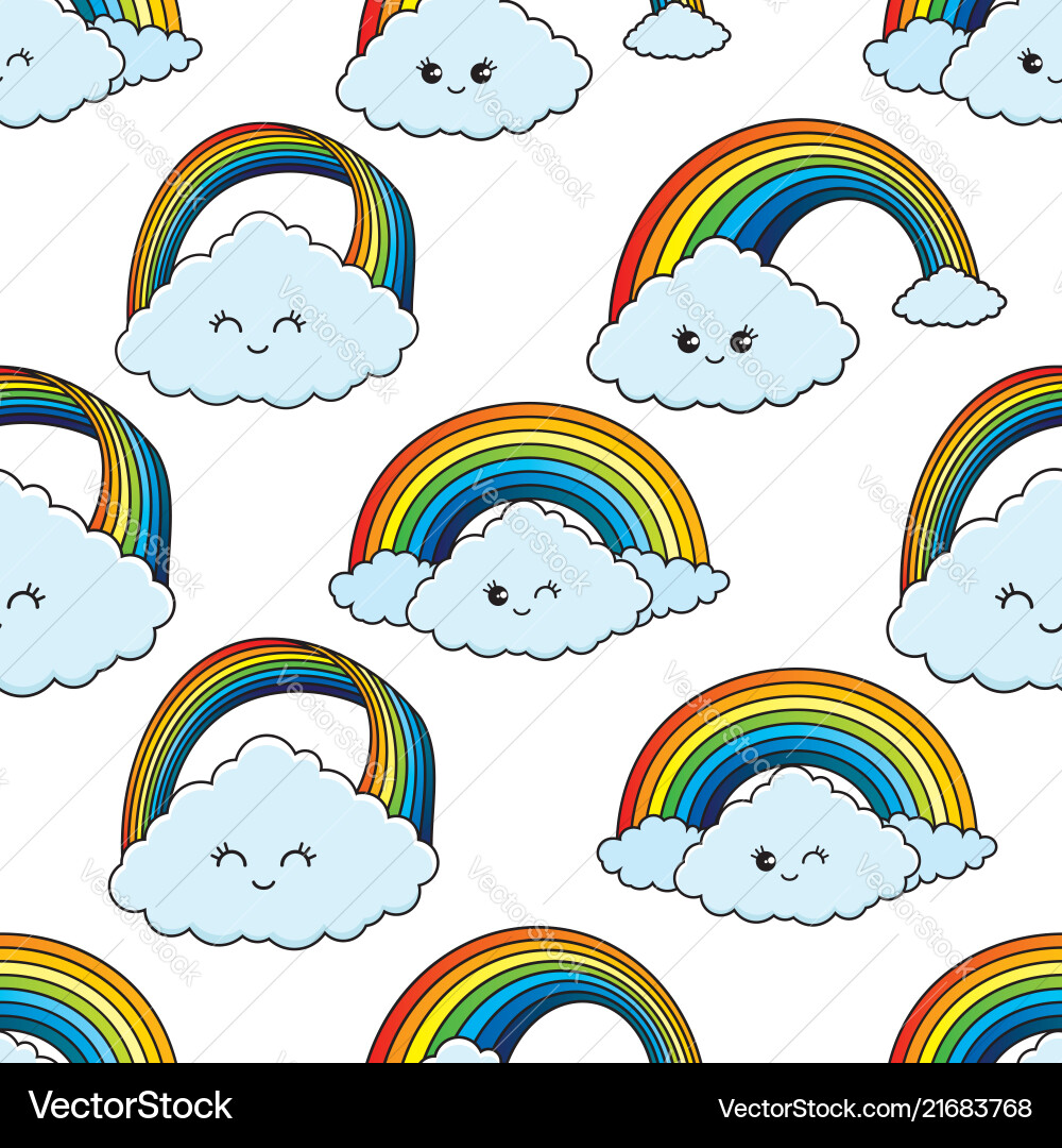 Seamless pattern with clouds and a rainbow vector image