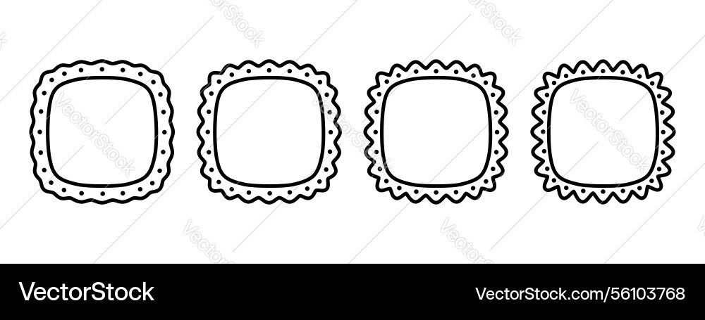 Set of squircle frames with wavy edges vignettes Set of squircle frames with wavy edges vignettes vector image