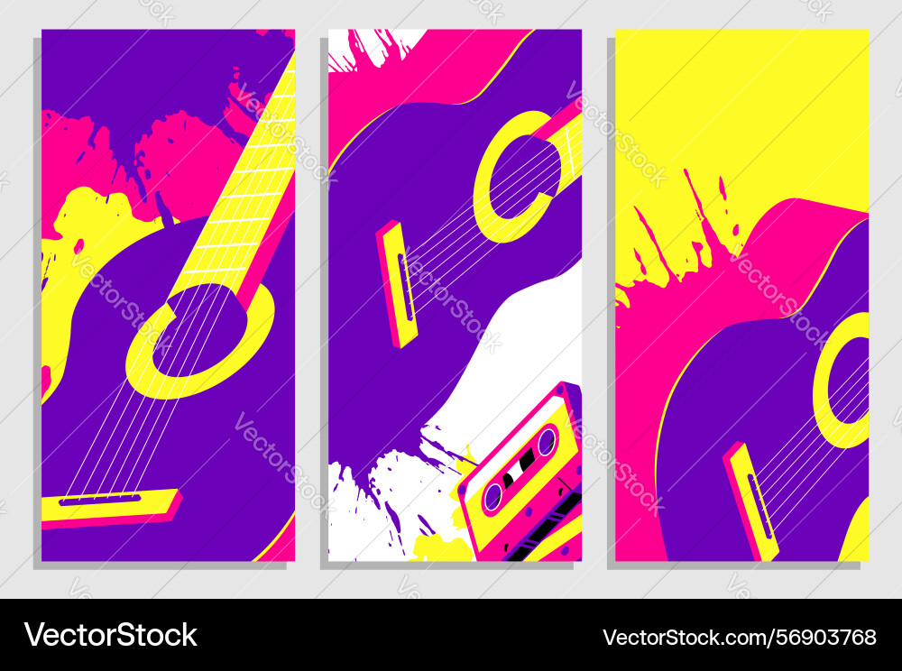 Set of vertical flyers with classical six string vector image