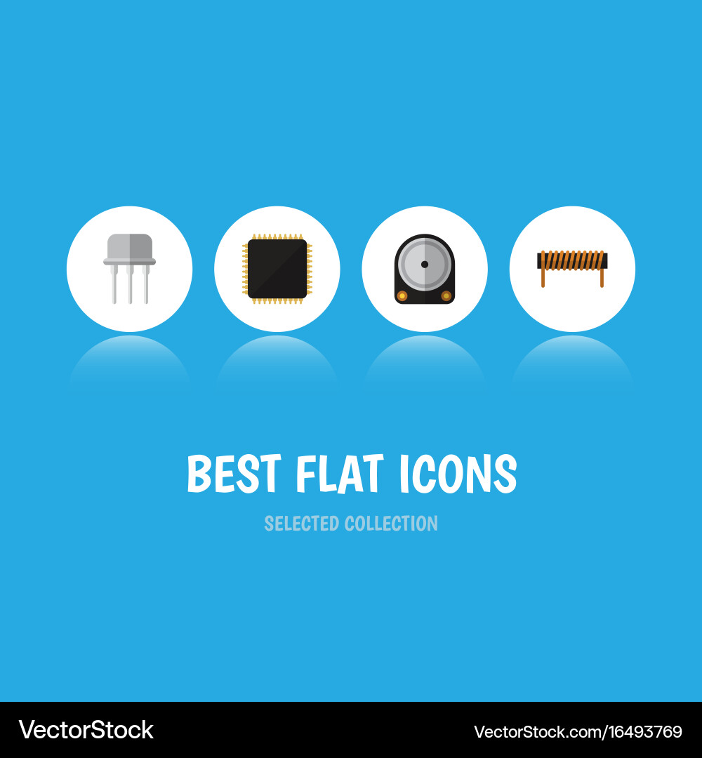 Flat icon electronics set of resist bobbin cpu vector image