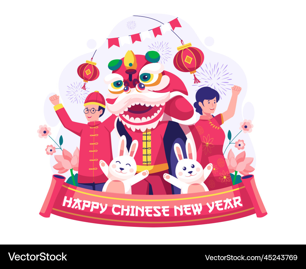 Happy chinese lunar new year with asian people Happy chinese lunar new year with asian people vector image